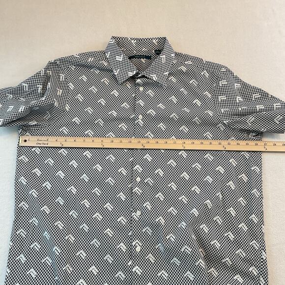 Perry Ellis Shirt Mens XLT Navy Blue White Geometric Short Sleeve Button Front - Picture 6 of 11